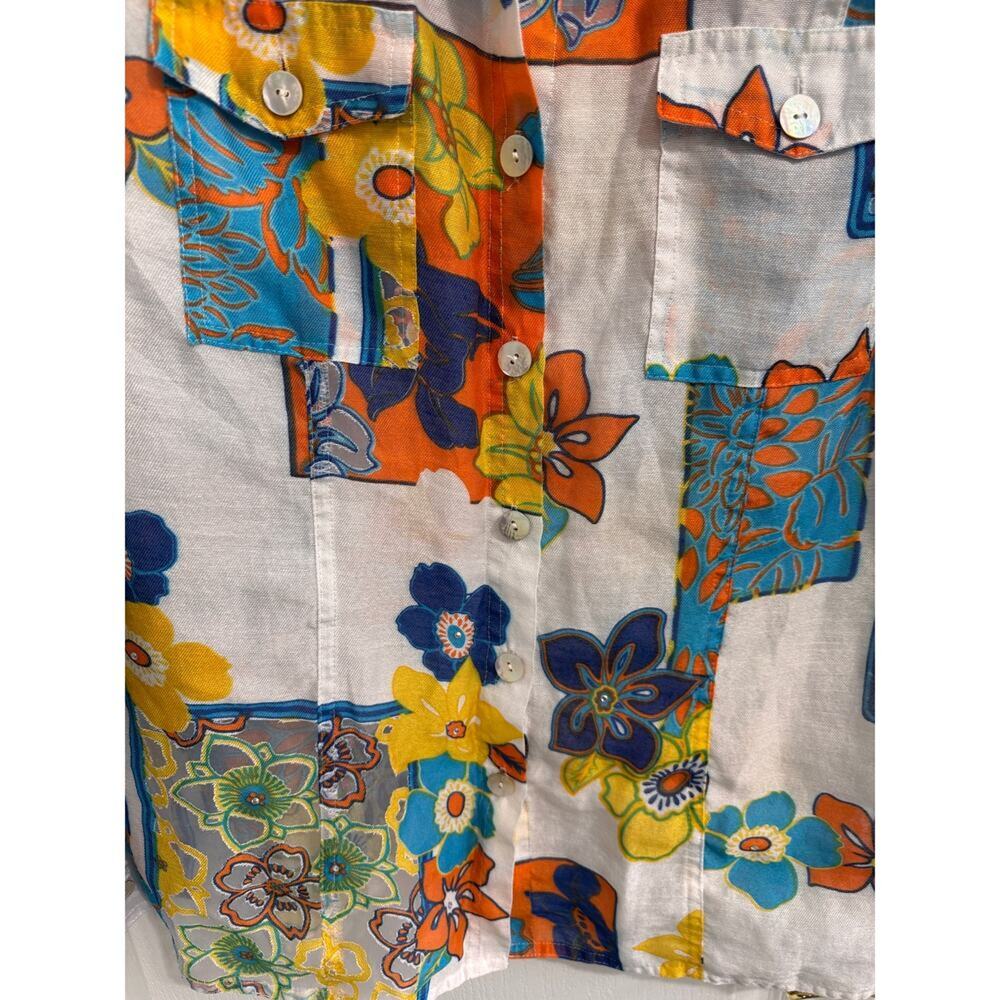 Multiples Blouse Medium Womens Floral Button Sheer Panels Roll Tab Sleeve - Picture 6 of 11